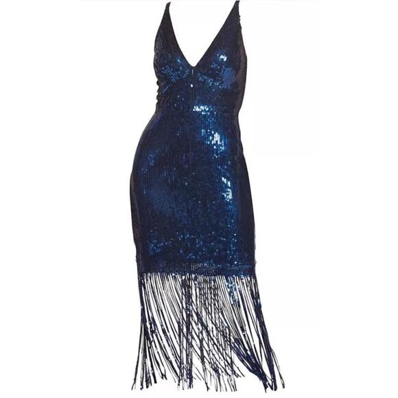 Dress The Population Dress Sz XXL Blue Sequin Fringe Formal Party Wedding Plus - Picture 2 of 6